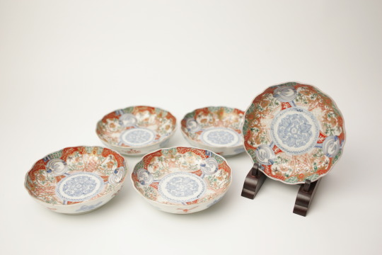 168 古伊万里金採錦輪花膾皿5客