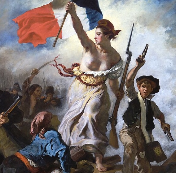 民衆を導く自由の女神ドラクロワ 額縁付レプリカ絵画 大型アート131×105cm