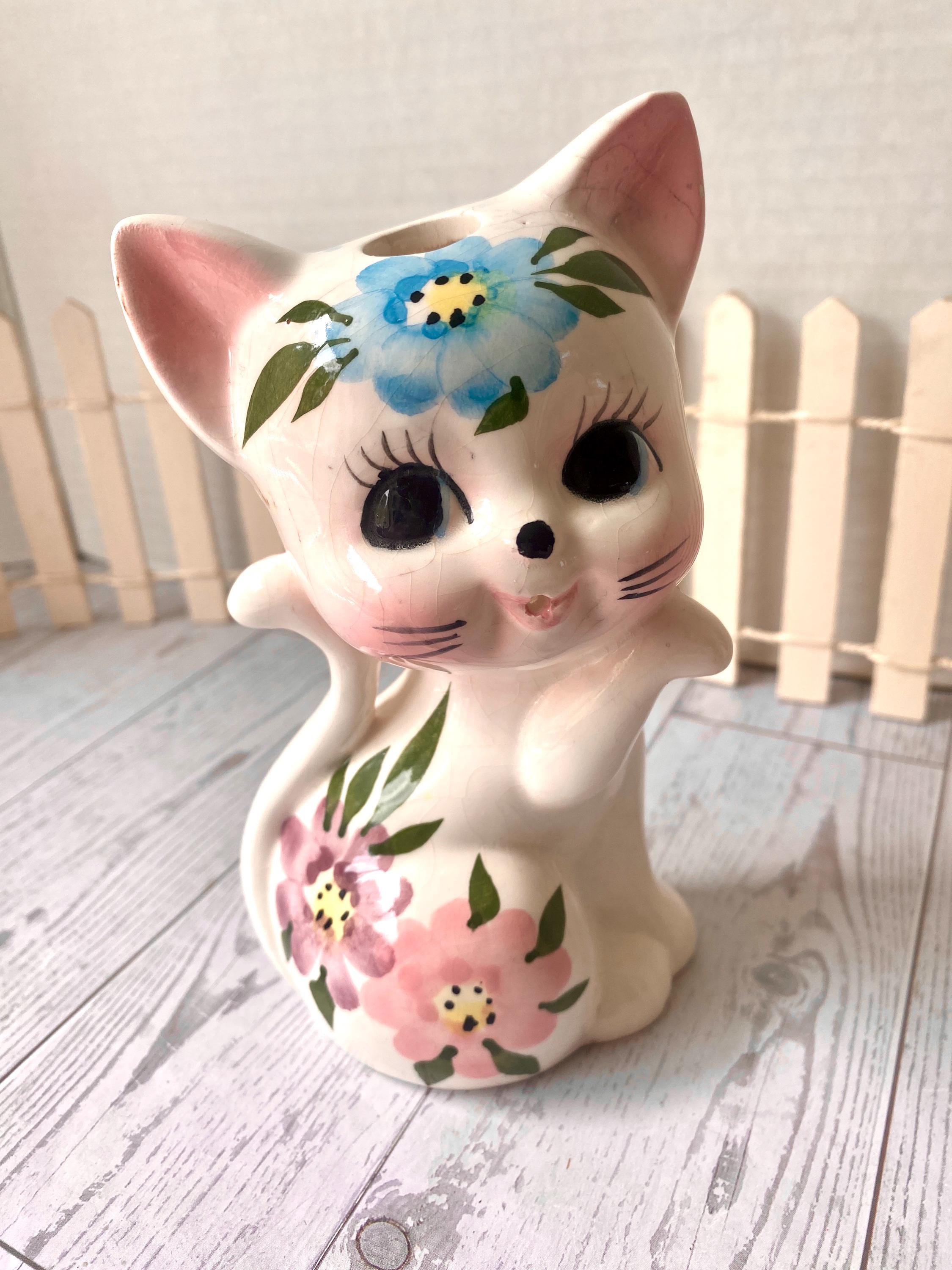 Vintage Cat String Holder Kitchy Ceramic Japan Kitty Wall Hanging