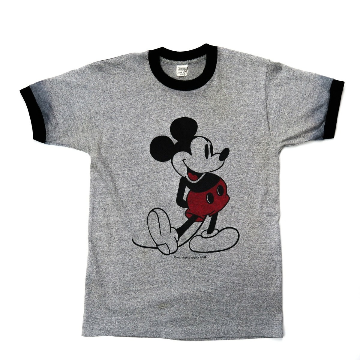 Vtg Tropix Togs Mickey Mouse Medium Gray Single Stitch Ringer