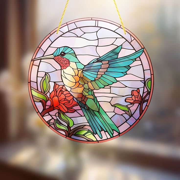 新品 花鳥・アメリカムシクイ スミレ サクラソウ カナダ・ステンド