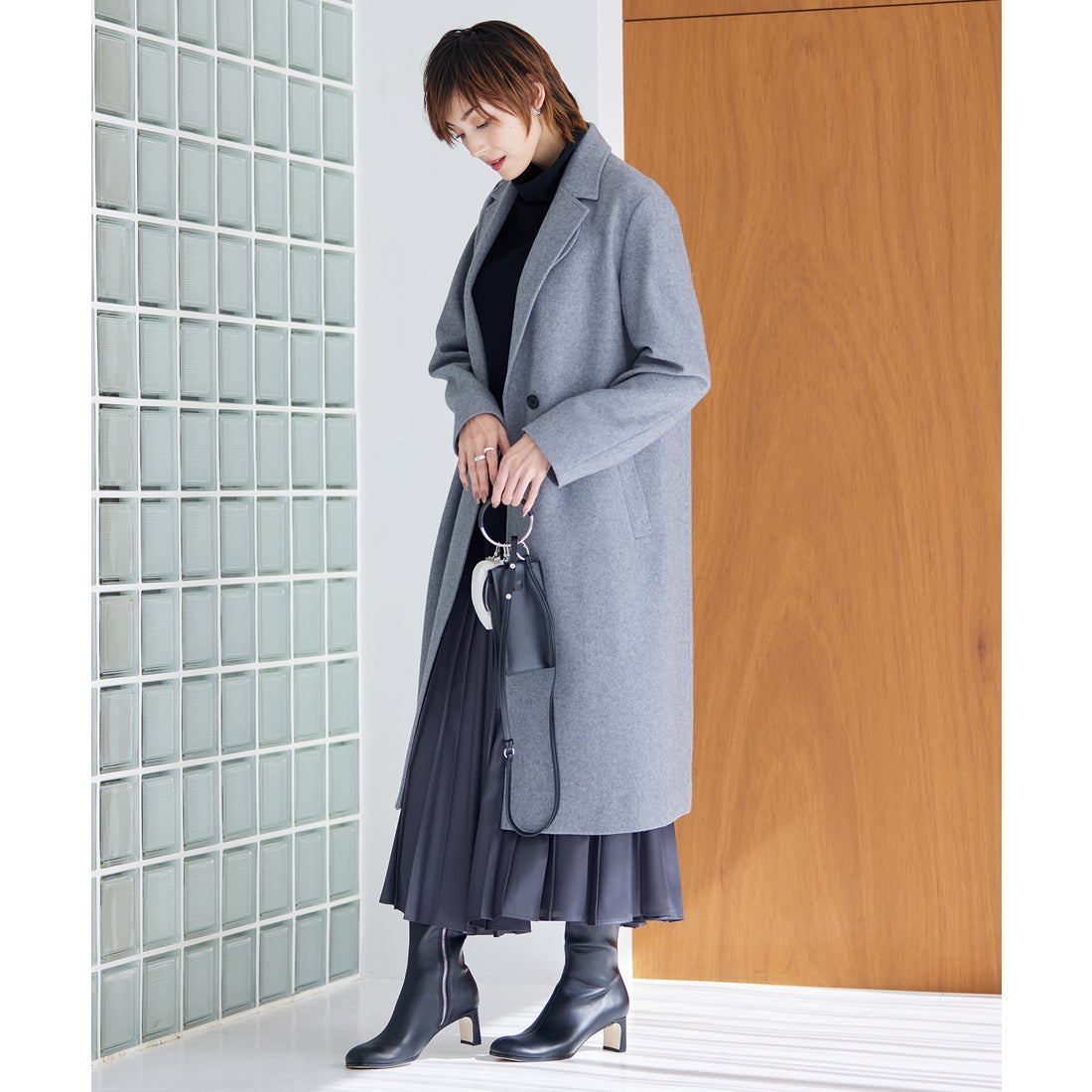 ICB L ウールライトメルトン チェスターコート （ミディアムグレー系