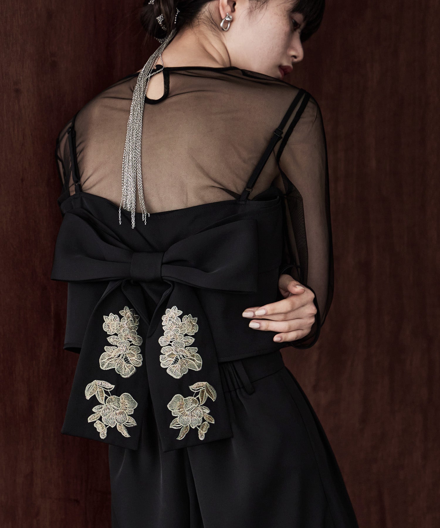 3piece刺繍リボンビスチェ＆タックワイドパンツセットアップ｜パンツ