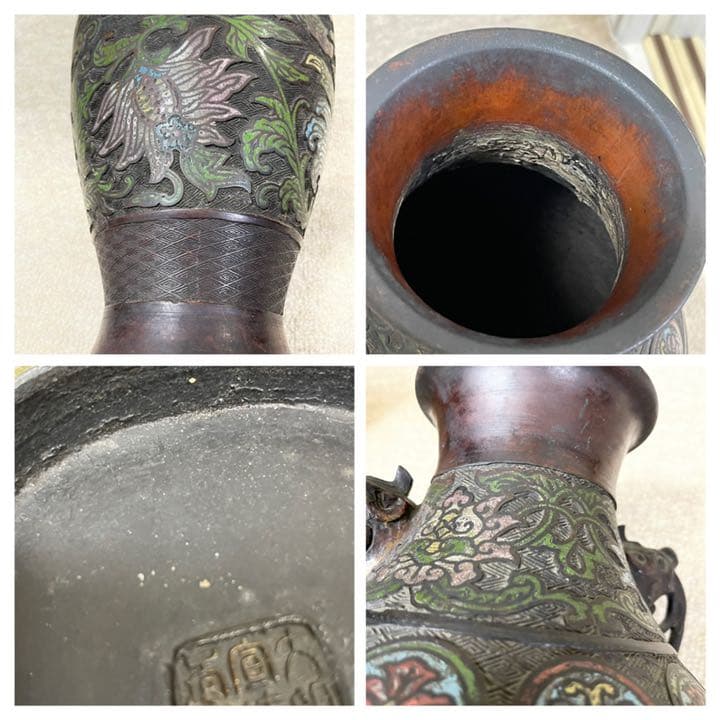 中国古美術 明時代七宝焼壺 古銅製4.4キロ