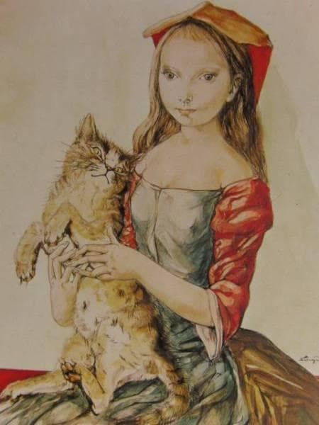 藤田嗣治【猫を抱いた少女】希少画集画、状態良好、人気作家 、人物画